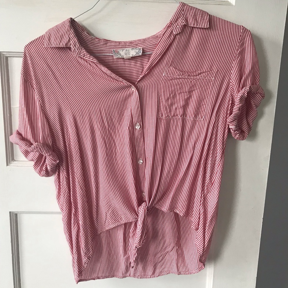 FINAL SALE Pinstripe Crop Button Up FREE W/ BUNDLE